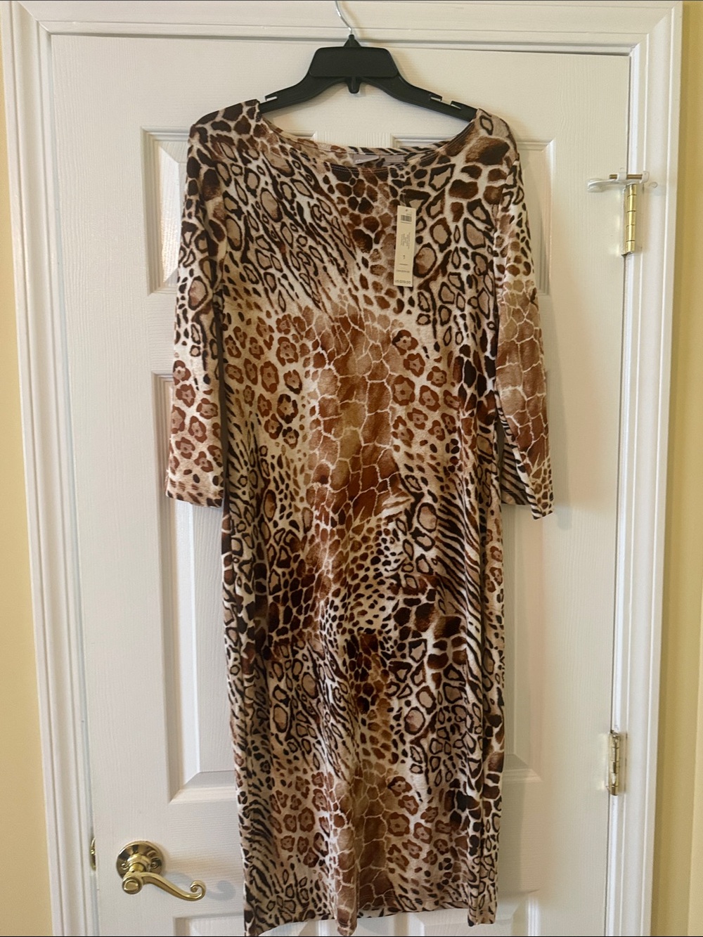 Chico’s Travelers Women's Brown Animal Print Midi Dress